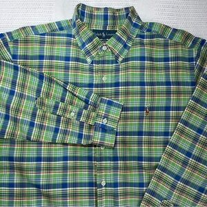 Ralph Lauren Classic Fit XL Long Sleeve Plaid Button Down blue yellow green